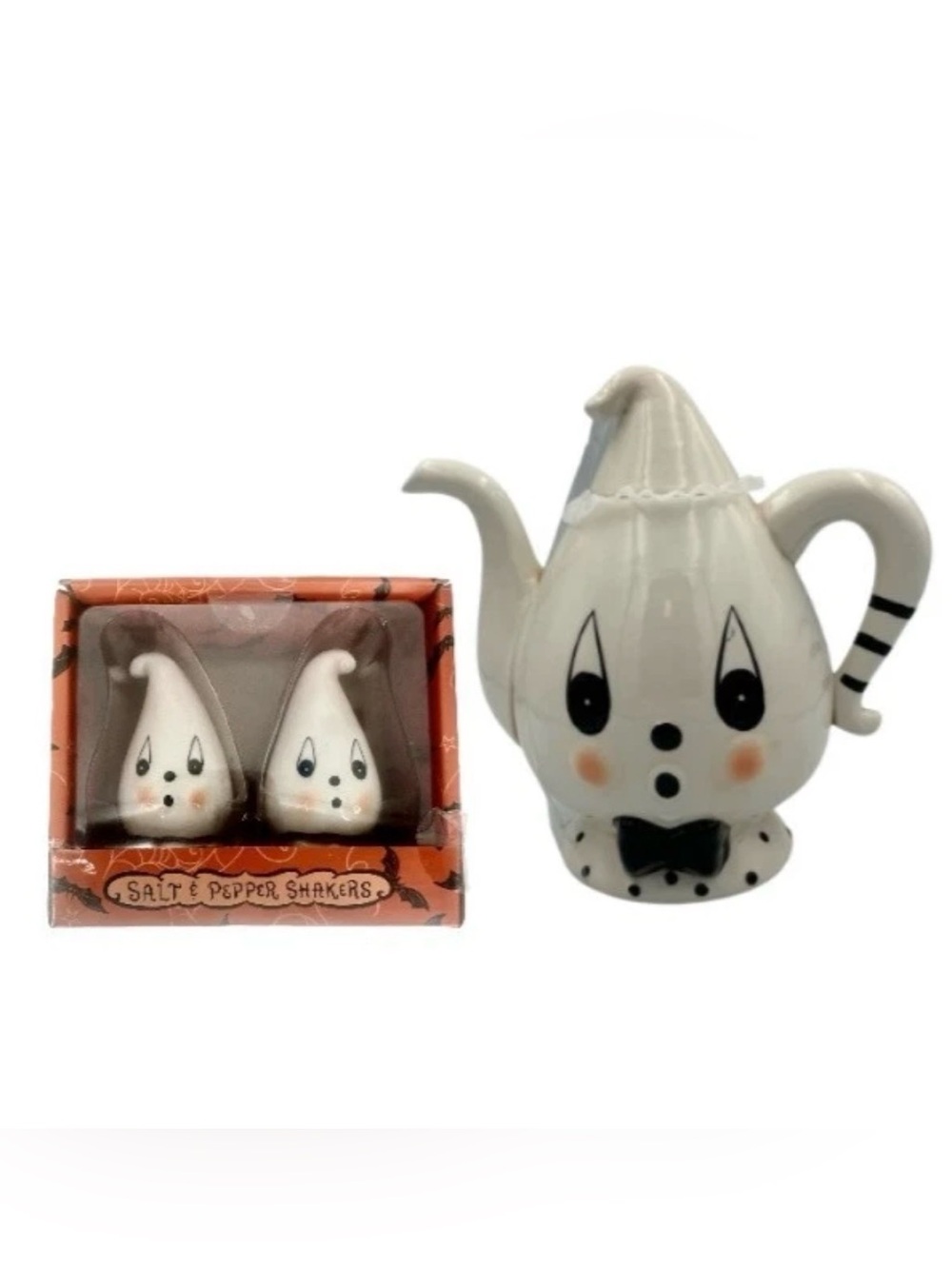 Johanna Parker Halloween GUS Ghost Teapot & Salt Pepper Set NEW LOT